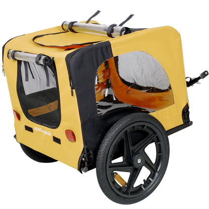 Yellow Foldable Dog Stroller with Bike Attachment