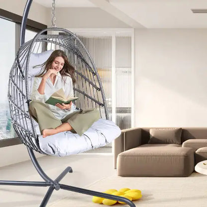 Swing Egg Chair with Stand - Indoor/Outdoor Hanging Chair with Cushions