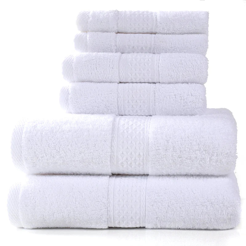 Home Simple Cotton Absorbent Towel Bath Towel 6-Piece Set– Soft Solid Colors