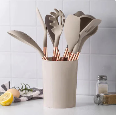 Silicone Kitchen Utensil Set – 9-Piece Non-Stick Cooking Tools with Wooden Handles