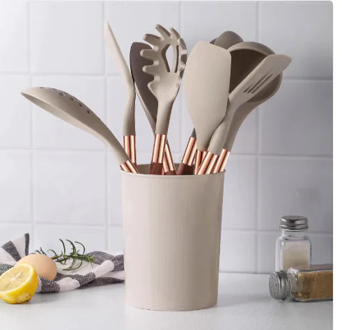 Silicone Kitchen Utensil Set – 9-Piece Non-Stick Cooking Tools with Wooden Handles