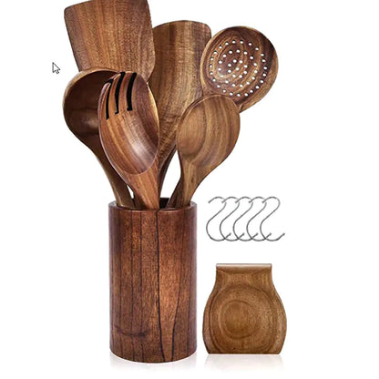 Wooden Cooking Utensils – Nonstick Safe Kitchen Tool Set (9–11 pcs)