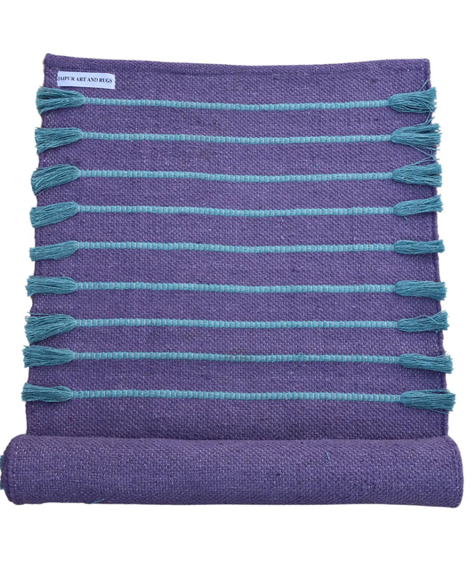 Jaipur art & Rugs Organic Cotton Yoga Mat - Eco-Friendly Hand-Woven Rug - Non Slip & Thick (24”x72”x5mm) for Everyday Fitness at Home - Comfortable Extra-Long (Green Blue)