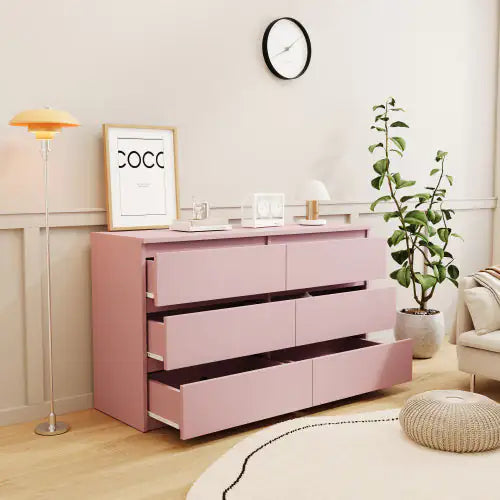 Chic Pink 6-Drawer Bedroom Dresser