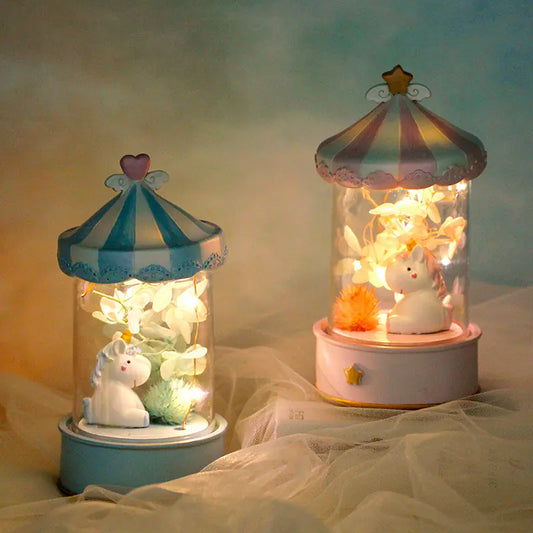 Unicorn Creative Resin Ornament with Star Light Music Box
