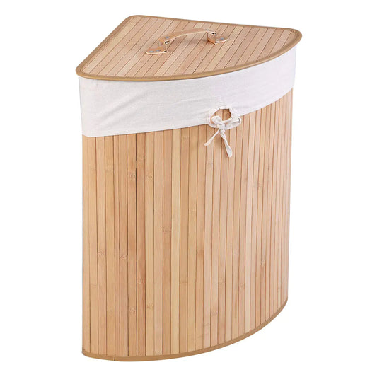 Corner Bamboo Laundry Hamper with Lid and Removable Liner