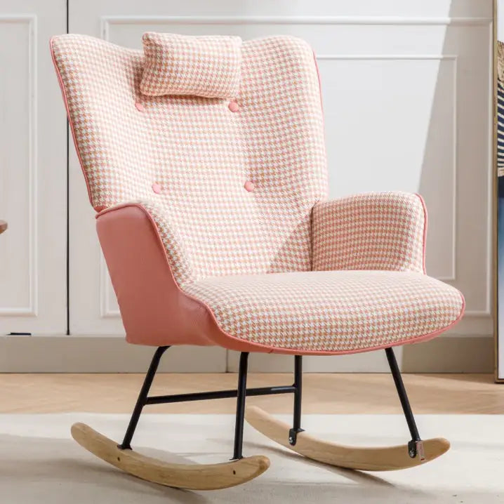 Soft Houndstooth Fabric Rocking Chair For The Baby Room