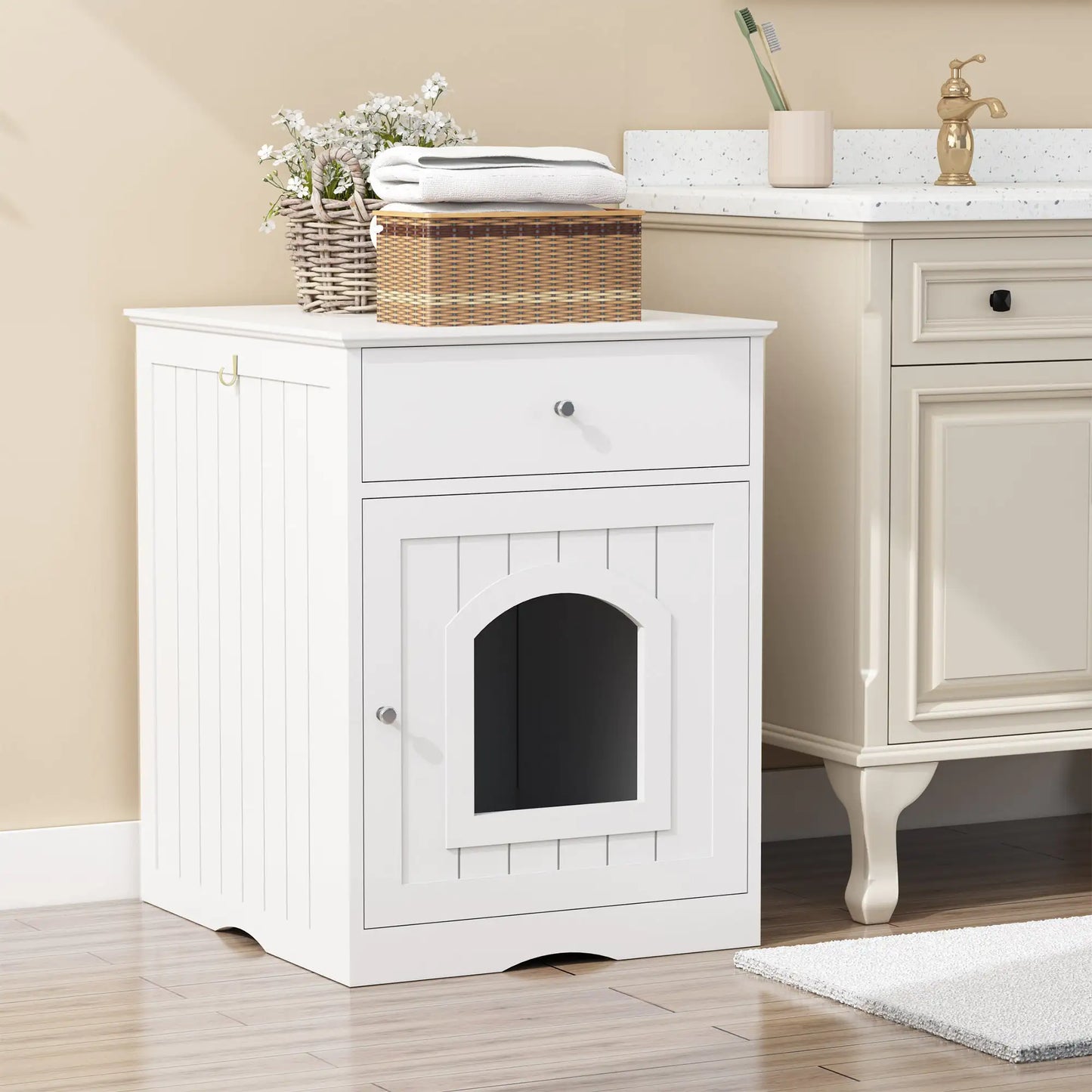 Multi-Function Cat Litter Cabinet with Drawers