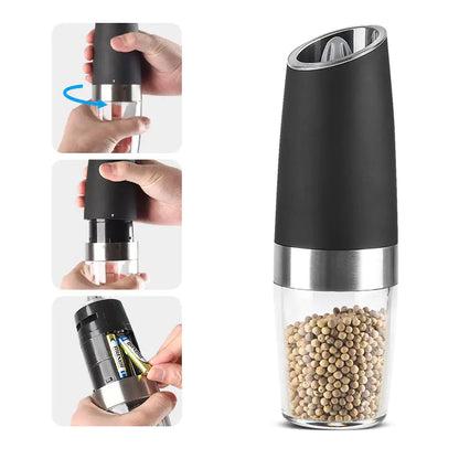 Electric Pepper Grinder – Stainless Steel Gravity-Sensing Salt & Spice Mill