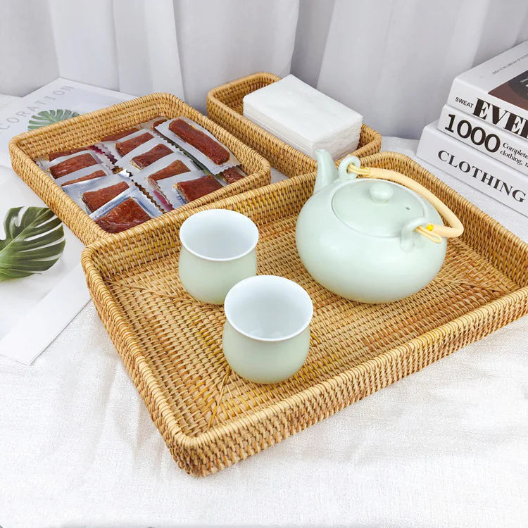Japanese Rattan Woven Tray – Rustic Serving & Storage Basket
