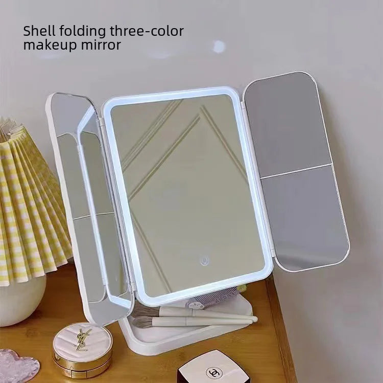 LED Makeup Mirror with Light - Portable Desktop Shell Design