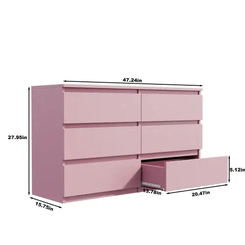 Chic Pink 6-Drawer Bedroom Dresser