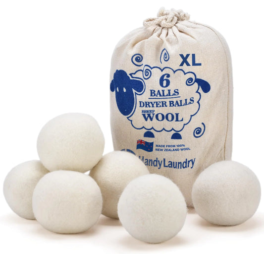 Handy Laundry Wool Dryer Balls – 6-Pack XL 100% Natural Reusable Fabric Softener