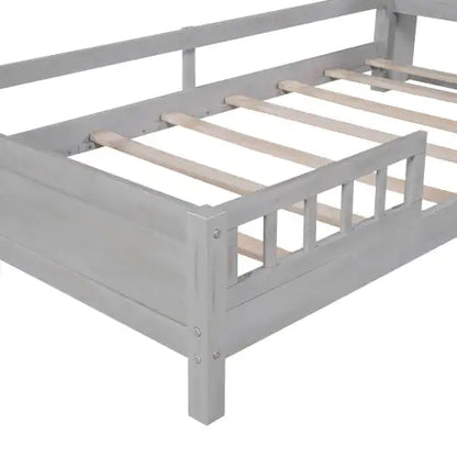 Twin Antique Grey Bed with LED and Storage Headboard