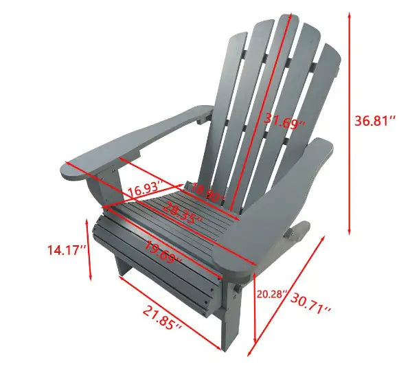 Foldable Wooden Adirondack Chair - Indoor/Outdoor Grey Poplar Wood