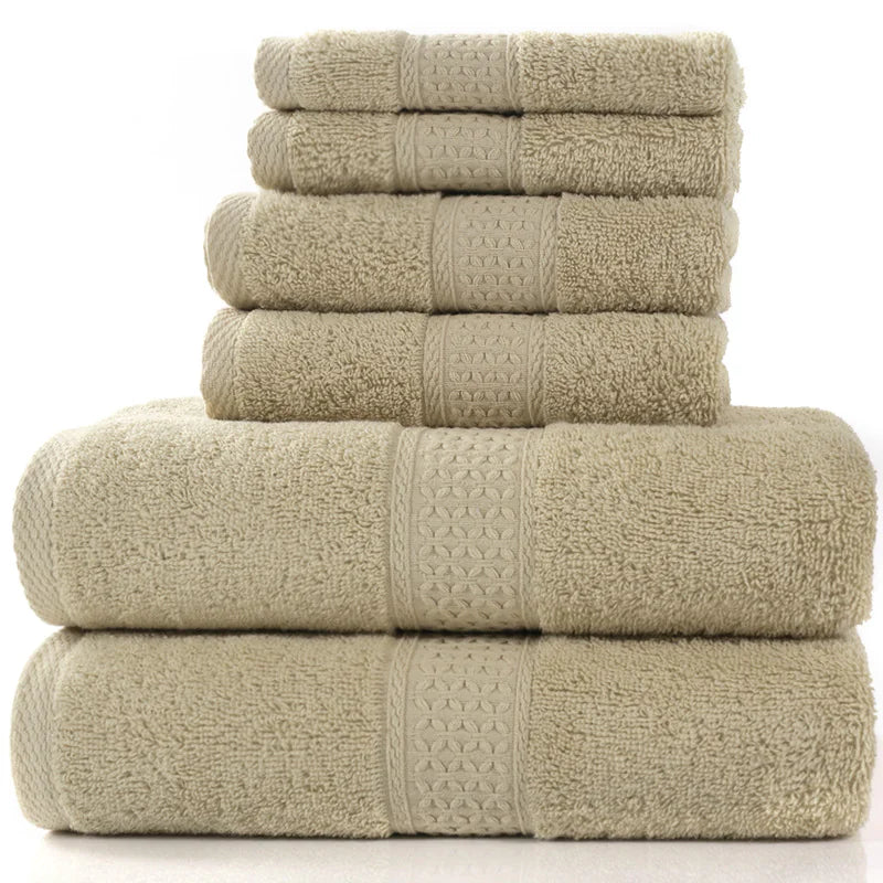 Home Simple Cotton Absorbent Towel Bath Towel 6-Piece Set– Soft Solid Colors