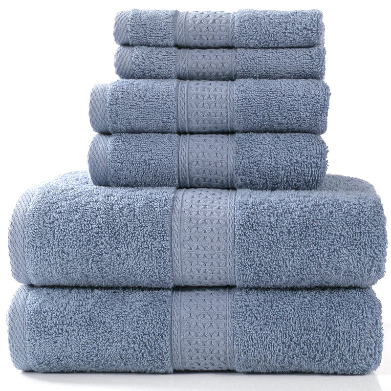 Home Simple Cotton Absorbent Towel Bath Towel 6-Piece Set– Soft Solid Colors