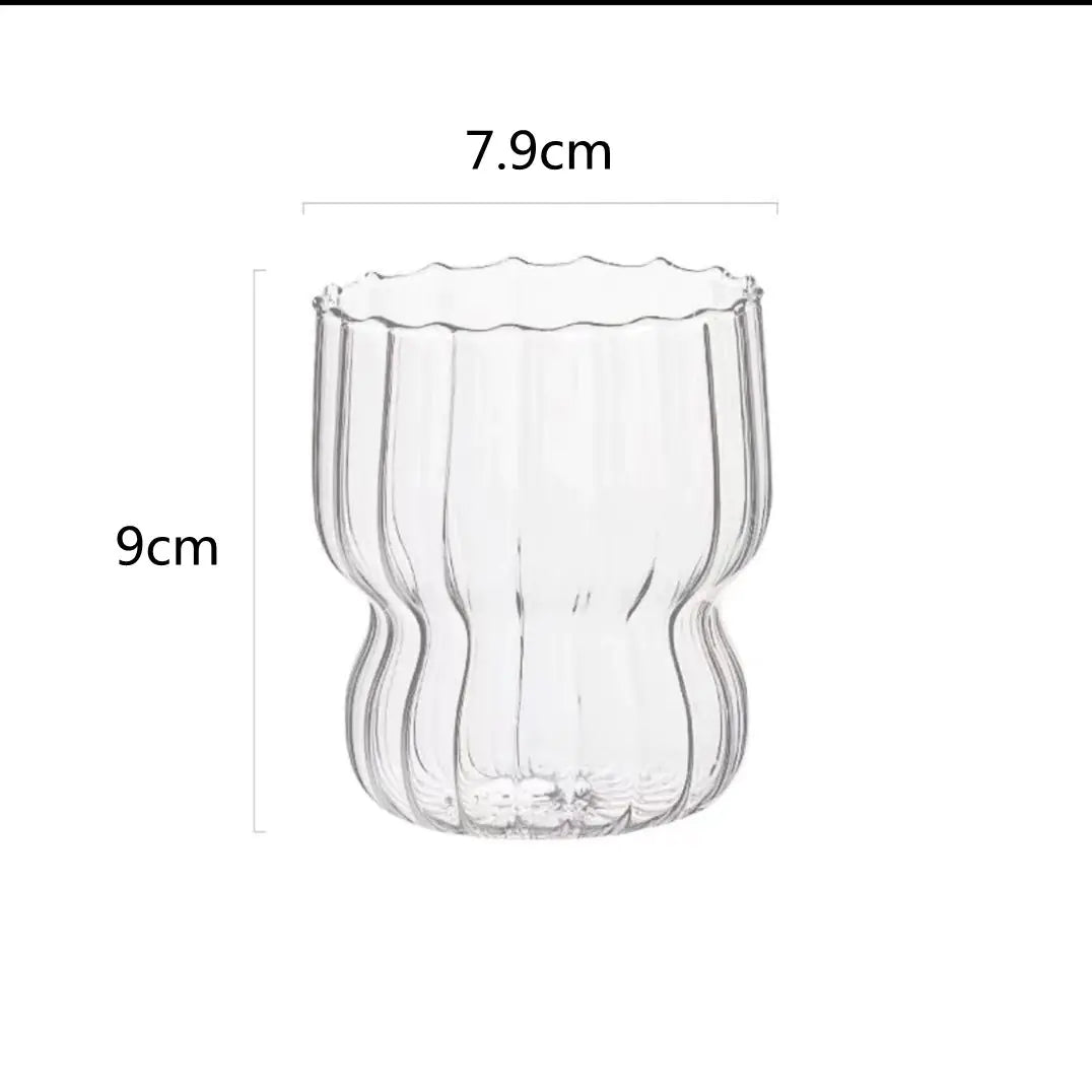 Striped Fat Glass Cup – Heat-Resistant Borosilicate Drinkware