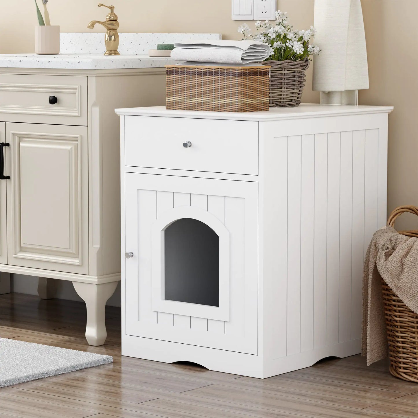 Multi-Function Cat Litter Cabinet with Drawers