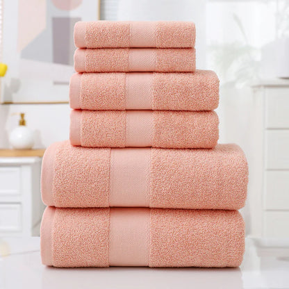 Home Simple Cotton Absorbent Towel Bath Towel 6-Piece Set– Soft Solid Colors