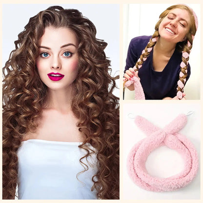 Satin Overnight Hair Curler - Soft Wave, Heat-Free Curls - Pink