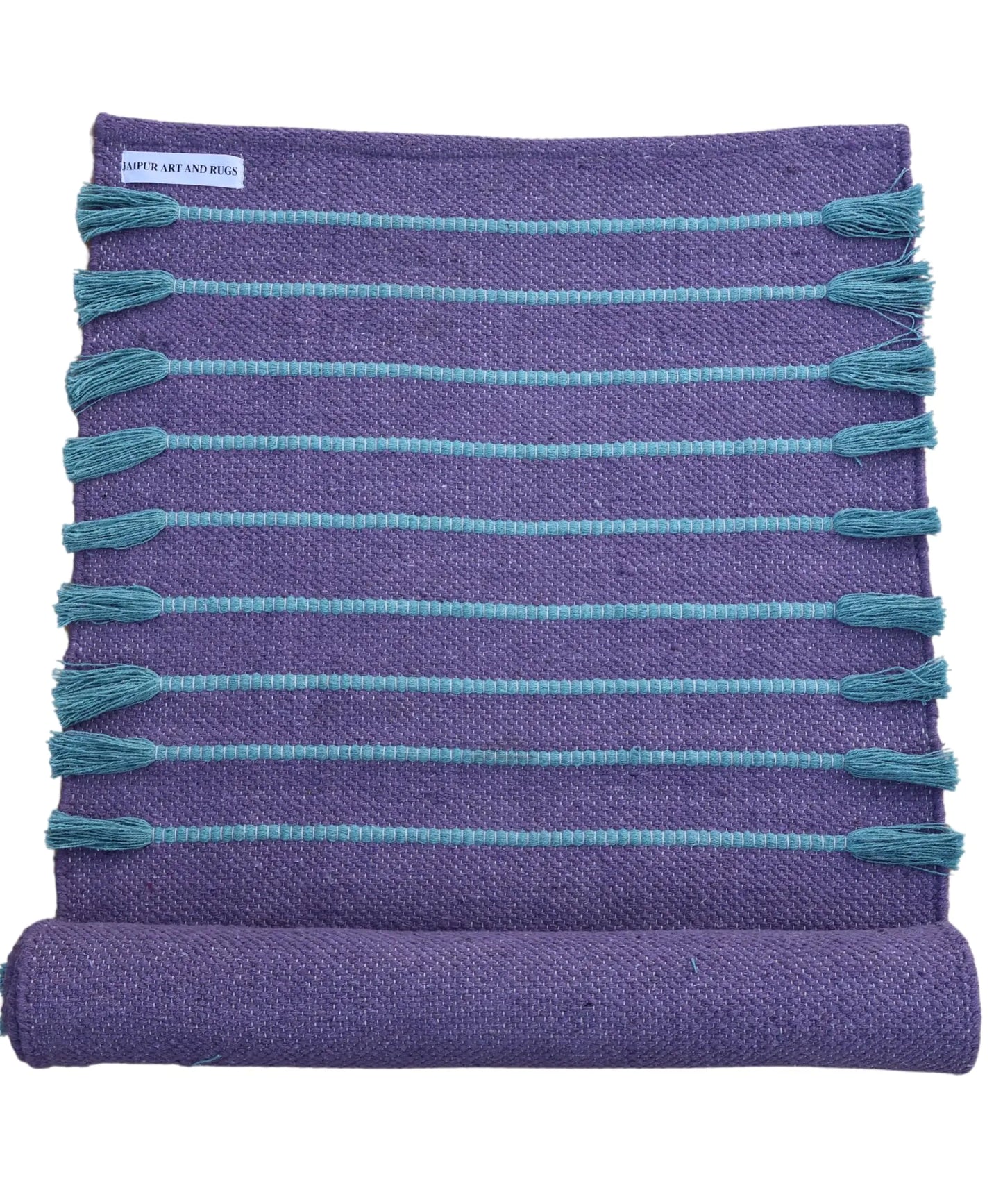 Jaipur art & Rugs Organic Cotton Yoga Mat - Eco-Friendly Hand-Woven Rug - Non Slip & Thick (24”x72”x5mm) for Everyday Fitness at Home - Comfortable Extra-Long (Green Blue)