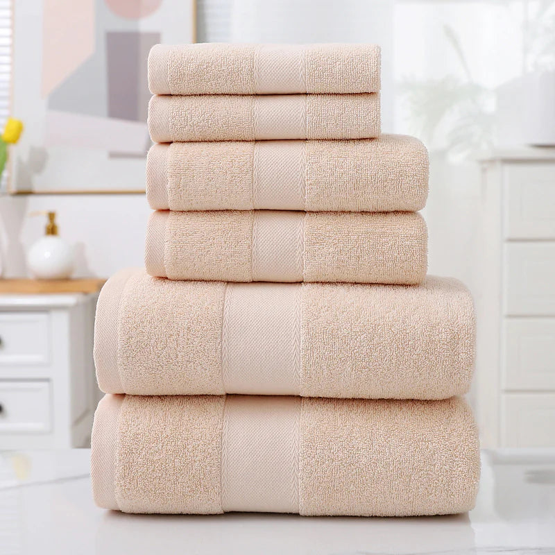 Home Simple Cotton Absorbent Towel Bath Towel 6-Piece Set– Soft Solid Colors