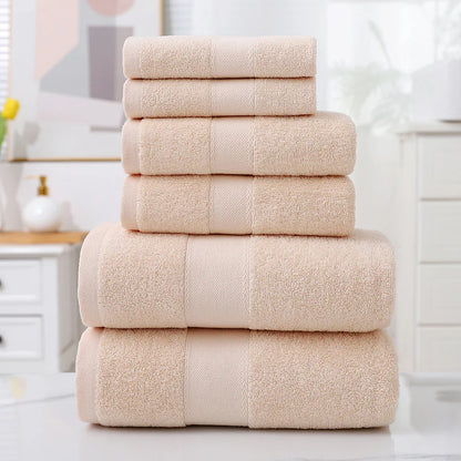 Home Simple Cotton Absorbent Towel Bath Towel 6-Piece Set– Soft Solid Colors