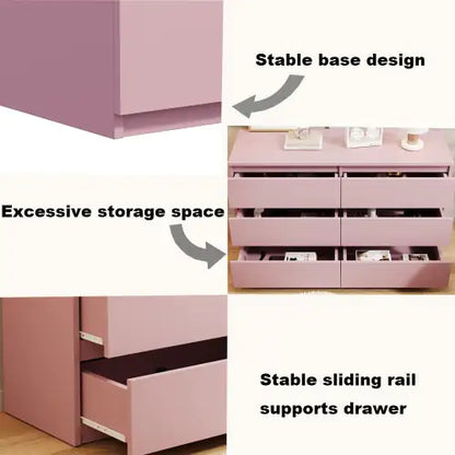 Chic Pink 6-Drawer Bedroom Dresser