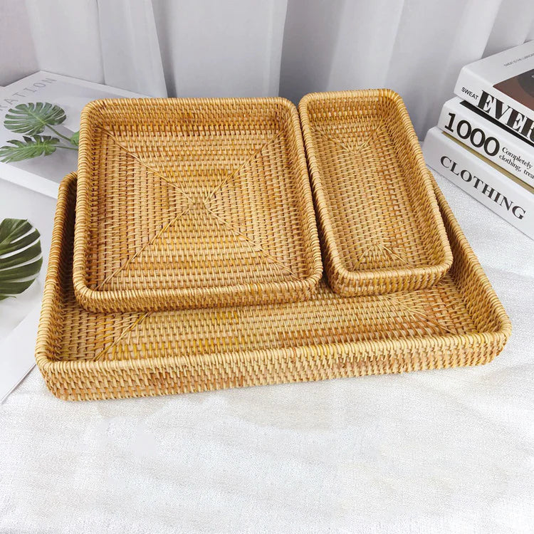 Japanese Rattan Woven Tray – Rustic Serving & Storage Basket