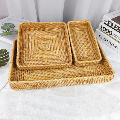 Japanese Rattan Woven Tray – Rustic Serving & Storage Basket