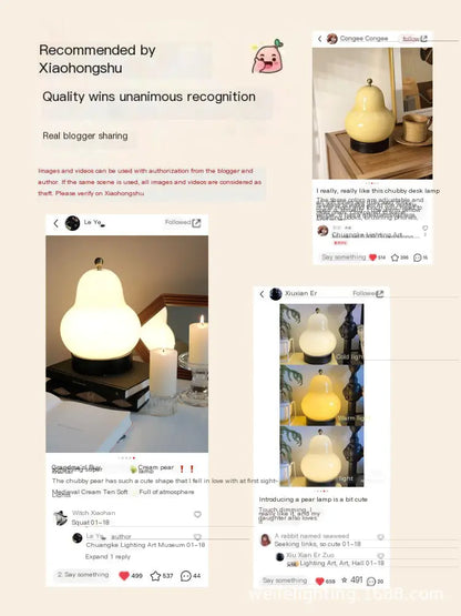 French Vintage Cream Pear Table Lamp with Touch Control