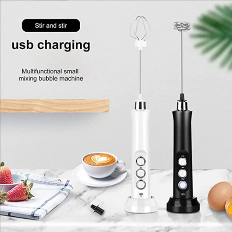 USB Rechargeable Electric Whisk – Coffee Milk Frother & Hand Mixer