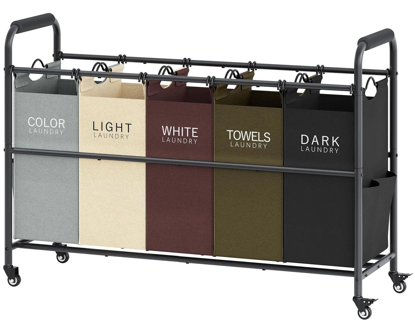 5-Section Laundry Hamper Sorter with Bags & Lockable Wheels