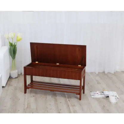 Quality Solid Wood Shoe Bench With Storage, Cherry