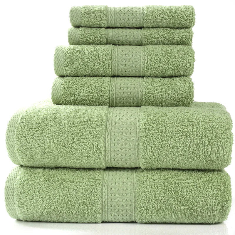 Home Simple Cotton Absorbent Towel Bath Towel 6-Piece Set– Soft Solid Colors