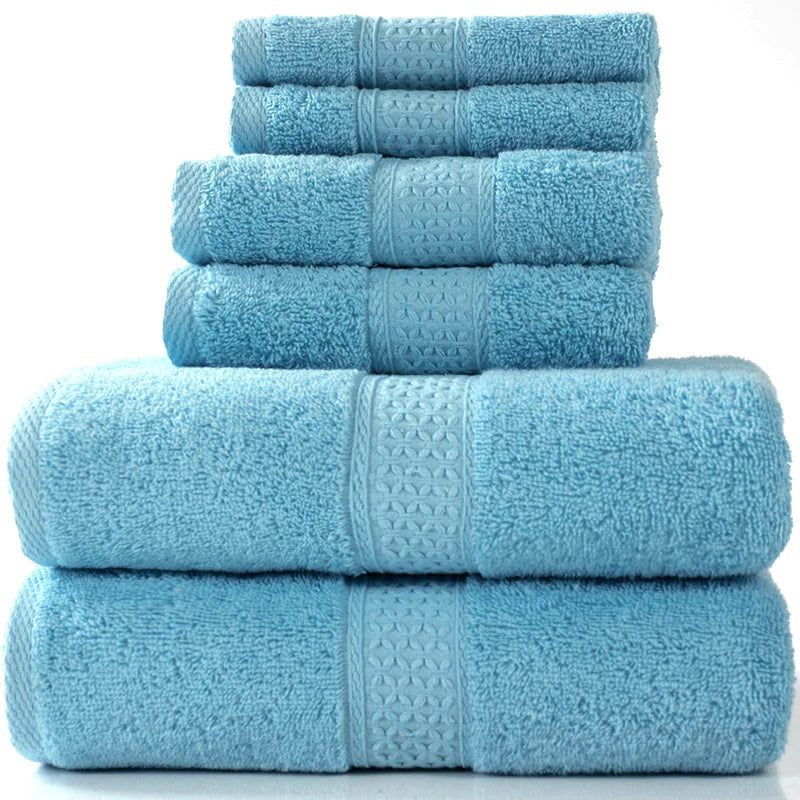 Home Simple Cotton Absorbent Towel Bath Towel 6-Piece Set– Soft Solid Colors