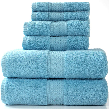 Home Simple Cotton Absorbent Towel Bath Towel 6-Piece Set– Soft Solid Colors