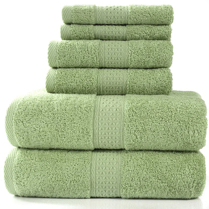 Home Simple Cotton Absorbent Towel Bath Towel 6-Piece Set– Soft Solid Colors