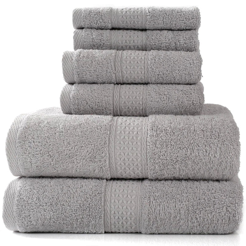 Home Simple Cotton Absorbent Towel Bath Towel 6-Piece Set– Soft Solid Colors