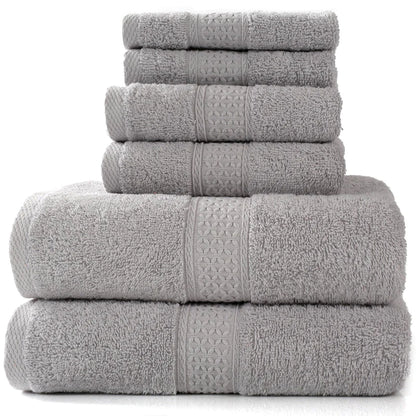 Home Simple Cotton Absorbent Towel Bath Towel 6-Piece Set– Soft Solid Colors