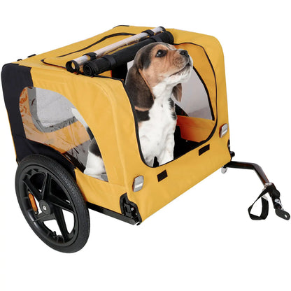 Yellow Foldable Dog Stroller with Bike Attachment