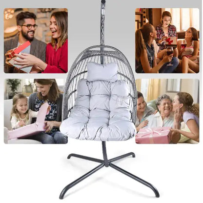 Swing Egg Chair with Stand - Indoor/Outdoor Hanging Chair with Cushions