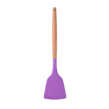 Silicone Spatula Set with Wooden Handle, Food Grade