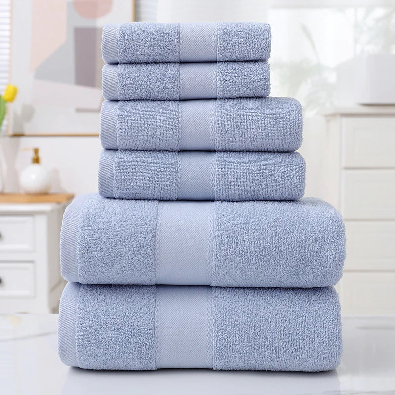 Home Simple Cotton Absorbent Towel Bath Towel 6-Piece Set– Soft Solid Colors