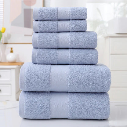 Home Simple Cotton Absorbent Towel Bath Towel 6-Piece Set– Soft Solid Colors