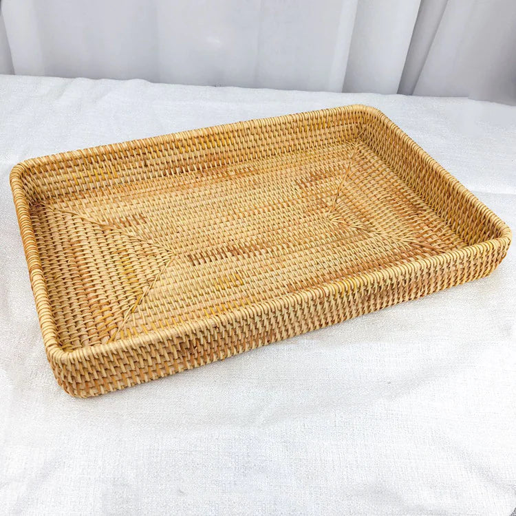 Japanese Rattan Woven Tray – Rustic Serving & Storage Basket