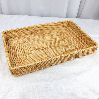 Japanese Rattan Woven Tray – Rustic Serving & Storage Basket