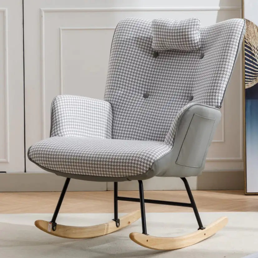 Soft Houndstooth Fabric Rocking Chair For The Baby Room