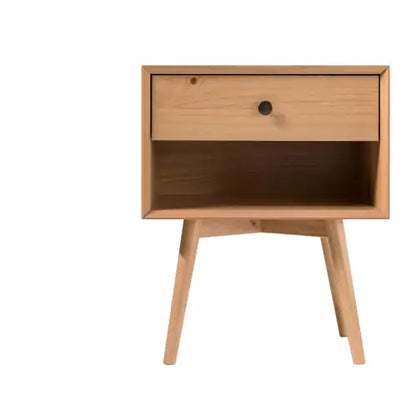 Mid-Century Modern Single-Drawer Solid Wood Nightstand